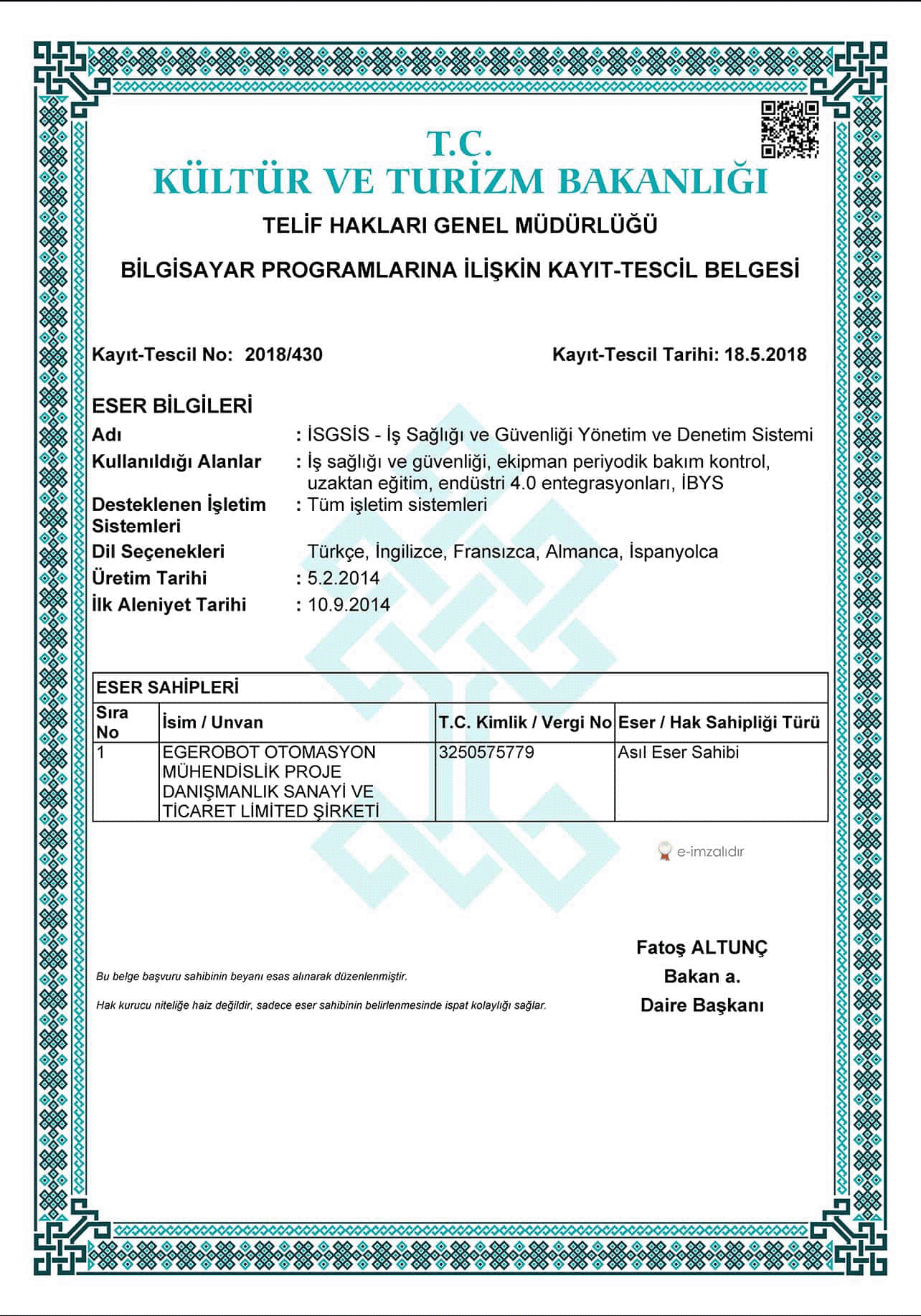 İSG-SİS® TELİF HAKKI -CERT