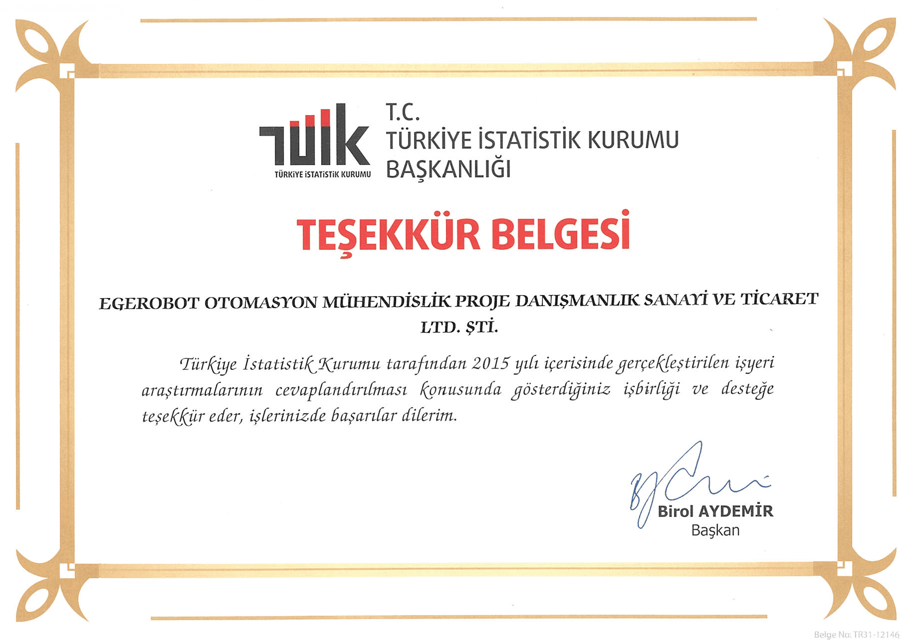 TÜİK TEŞEKKÜR -CERT
