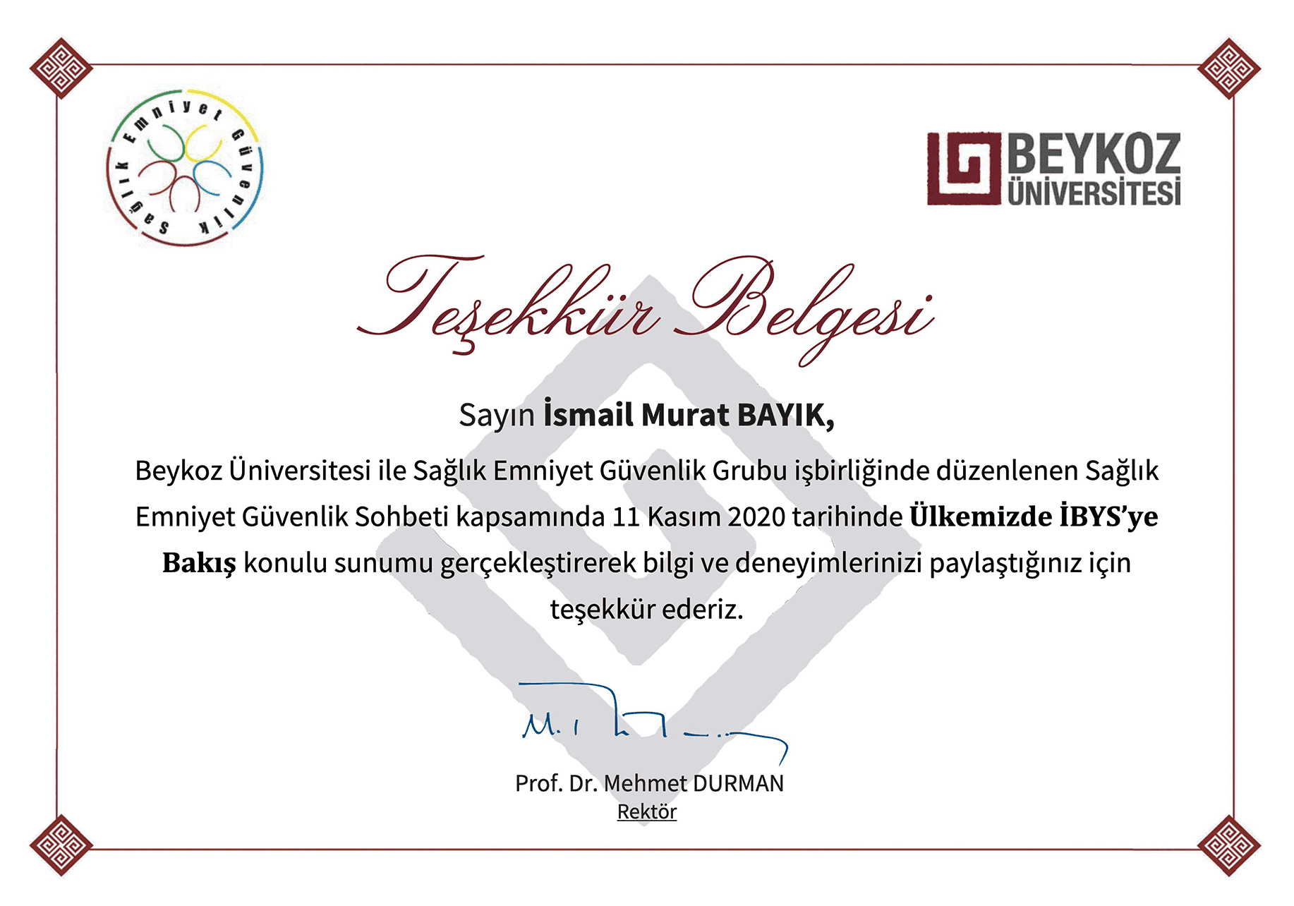 BEYKOZ ÜNİVERSİTESİ İBYS SUNUM TEŞEKKÜR -CERT