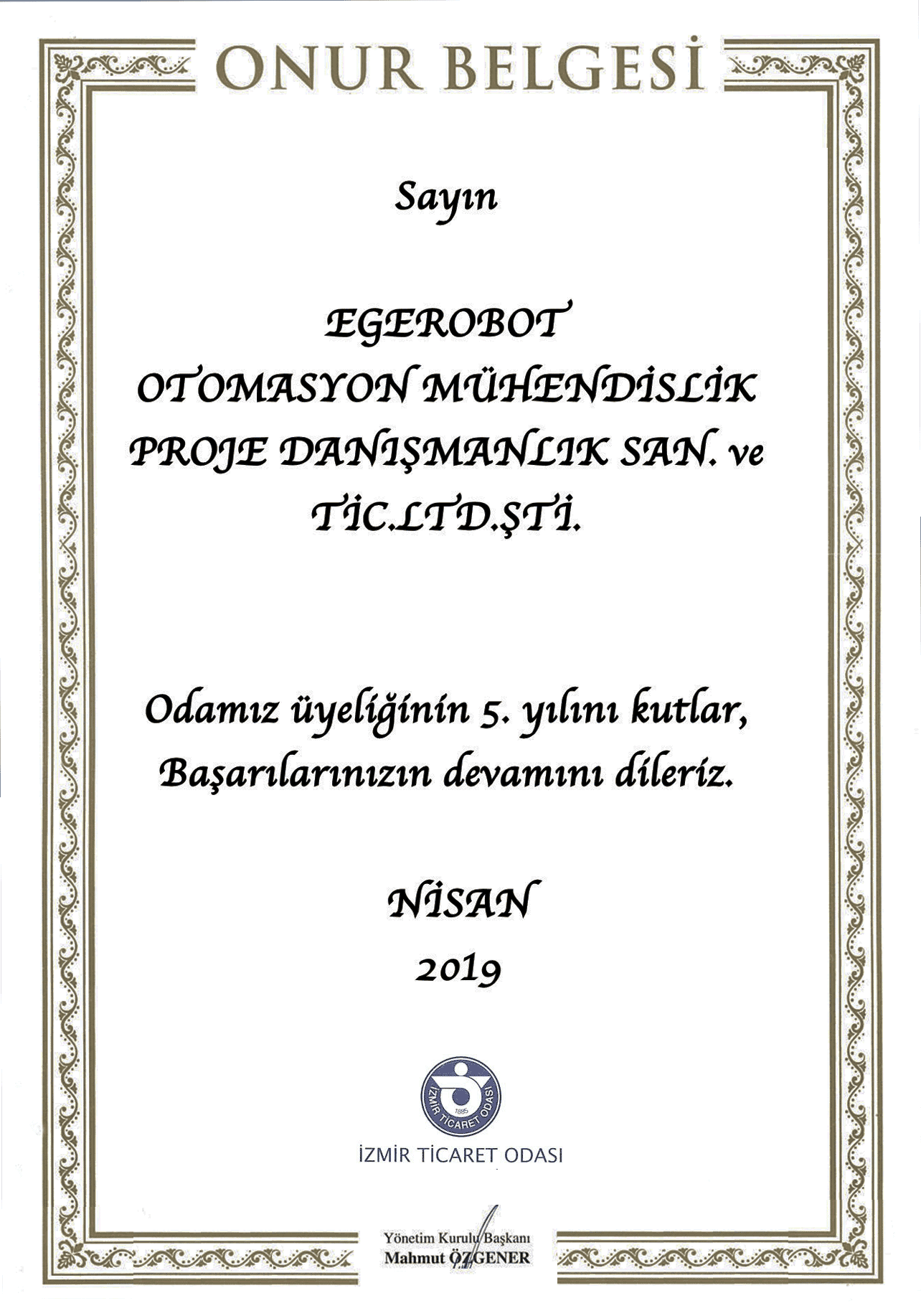 İZTO 5.YIL ONUR -CERT