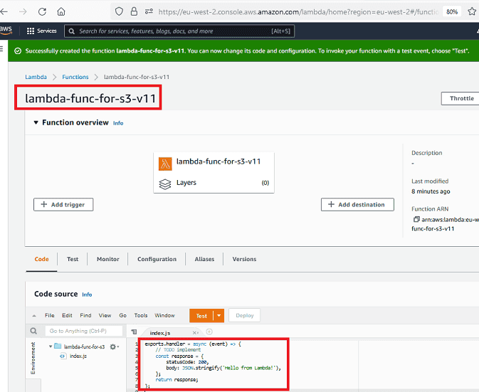 تغيير كود Lambda