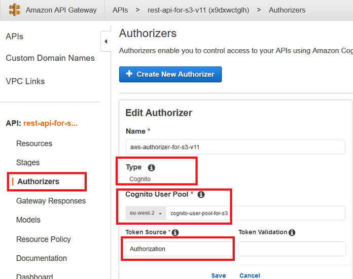 Cognito Authorizer 정의